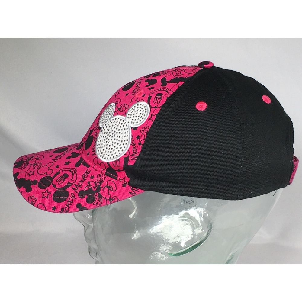 Disney Parks Mickey Mouse Jeweled Baseball Hat Pink Black Youth Adjustable - Picture 5 of 9